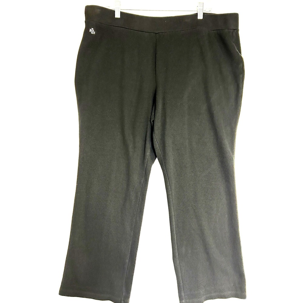 Lauren Ralph Lauren Black Ribbed Knit Cotton Pants Plus Size 2X LRL Logo